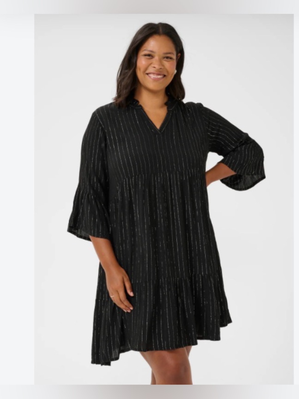Cathy Jean Black and Brown Tunic Pinstripes